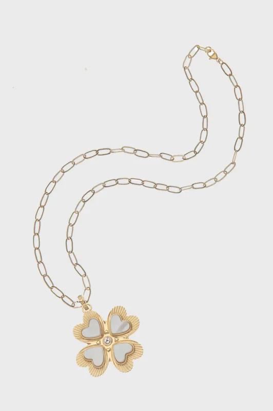 LUCKY in Love Mother of Pearl Clover Pendant sold by Tuckernuck
