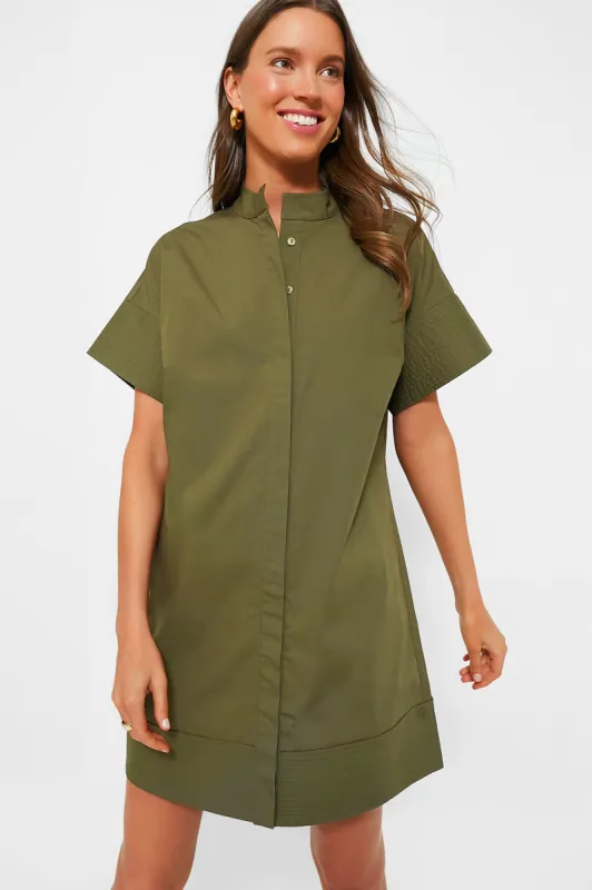 Olive Green Trapunto Stitch Sofia Shirt Dress sold by Tuckernuck