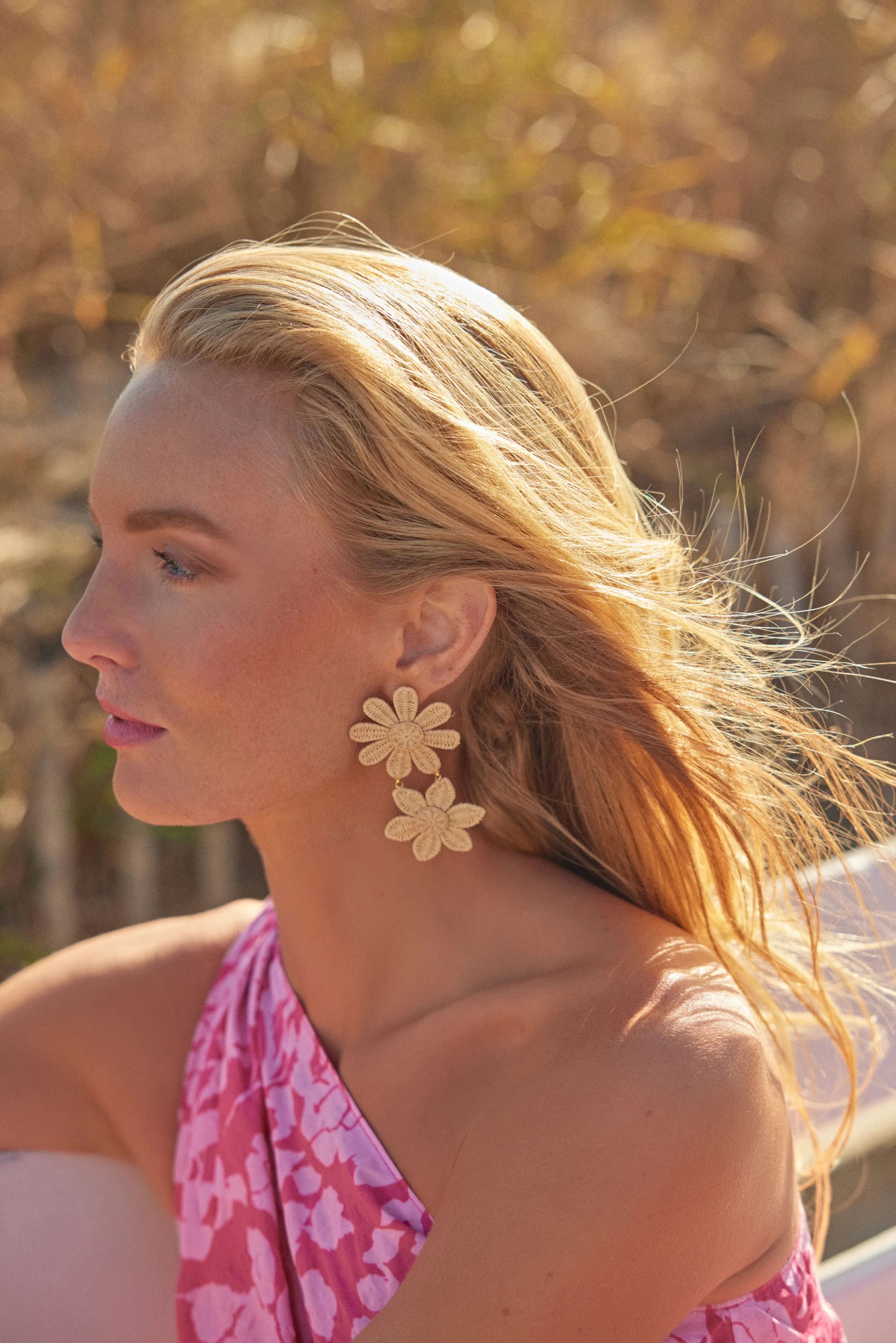 Raffia Double Flower Shannon Earrings sold by Tuckernuck product image thumbnail 4