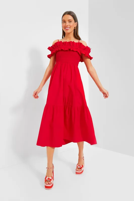 Racing Red Cotton Poplin Long Smock Dress sold by Tuckernuck