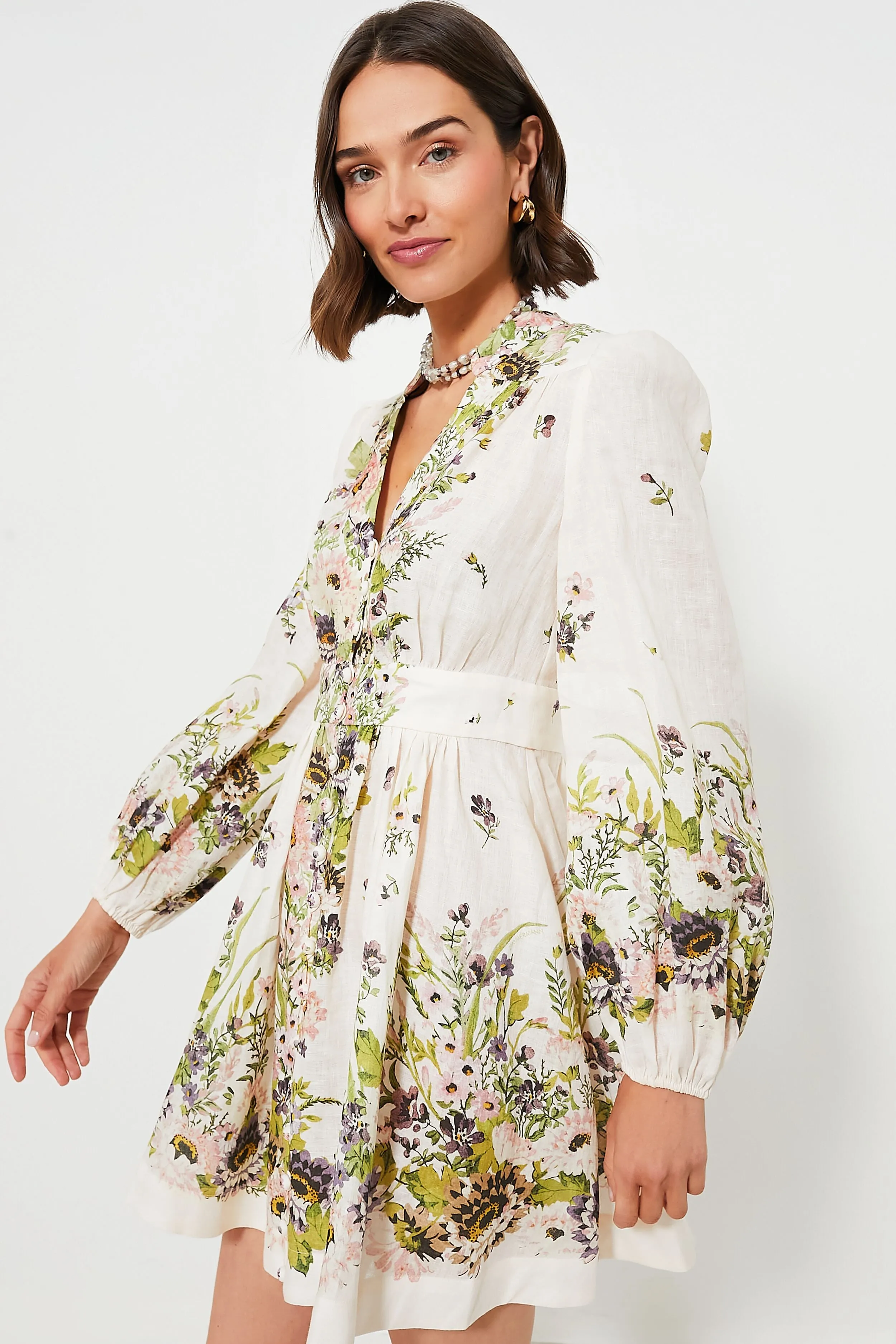Cream Multi Floral Halliday Plunge Mini Dress sold by Tuckernuck product image thumbnail 3