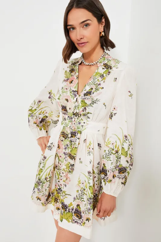 Cream Multi Floral Halliday Plunge Mini Dress sold by Tuckernuck