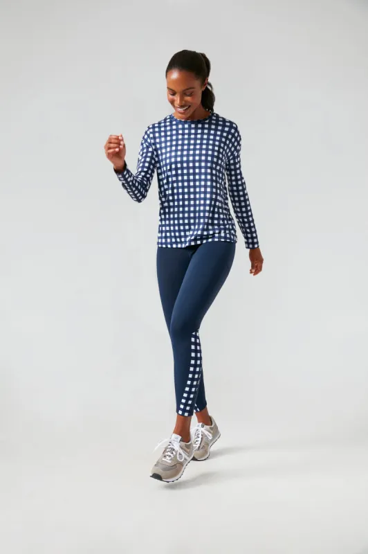 Navy Trellis Gingham Long Sleeve Ryan Boyfriend Tee sold by Tuckernuck