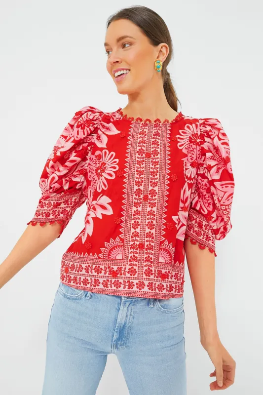 Red Flora Tapestry Blouse sold by Tuckernuck