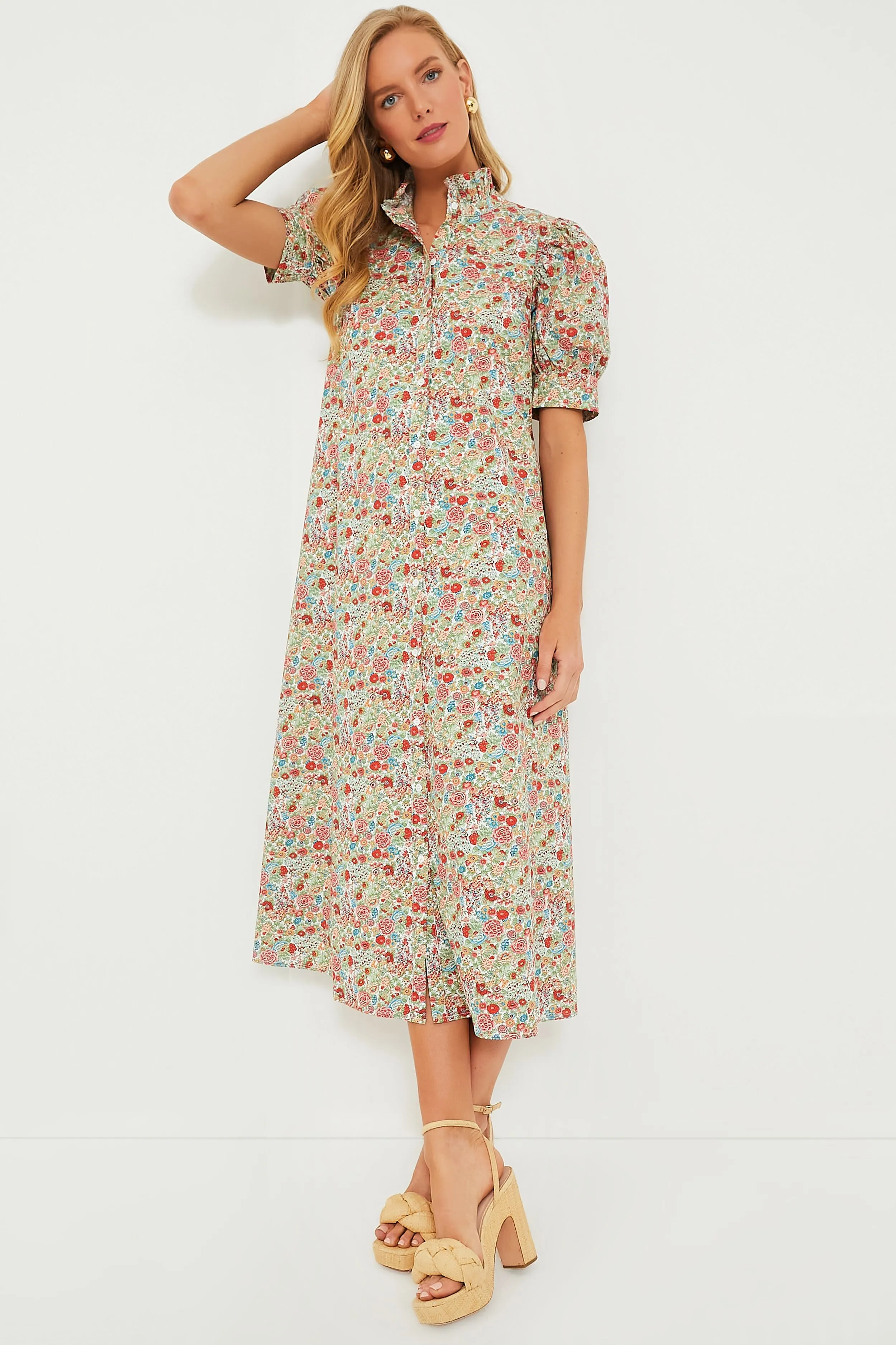 Red Floral Ruffle Collar Louisa Midi Dress sold by Tuckernuck