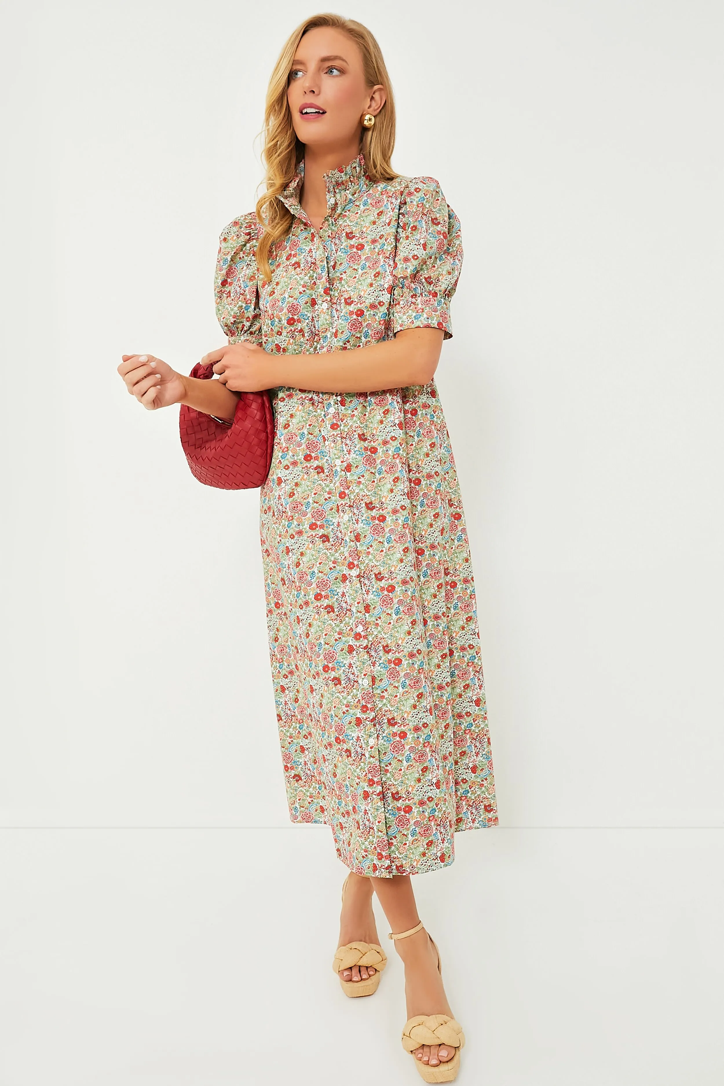 Red Floral Ruffle Collar Louisa Midi Dress sold by Tuckernuck product image thumbnail 3