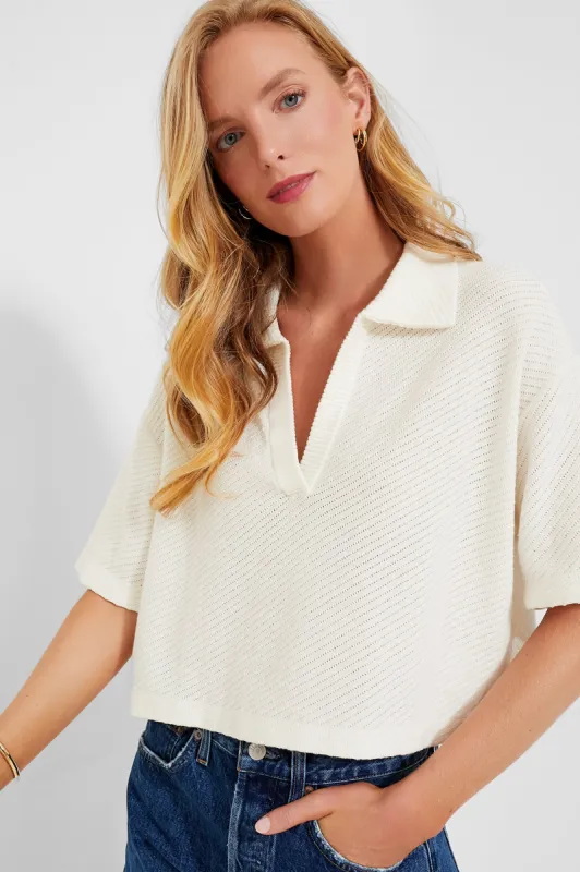 Ivory Pointelle Knit Gia Polo sold by Tuckernuck