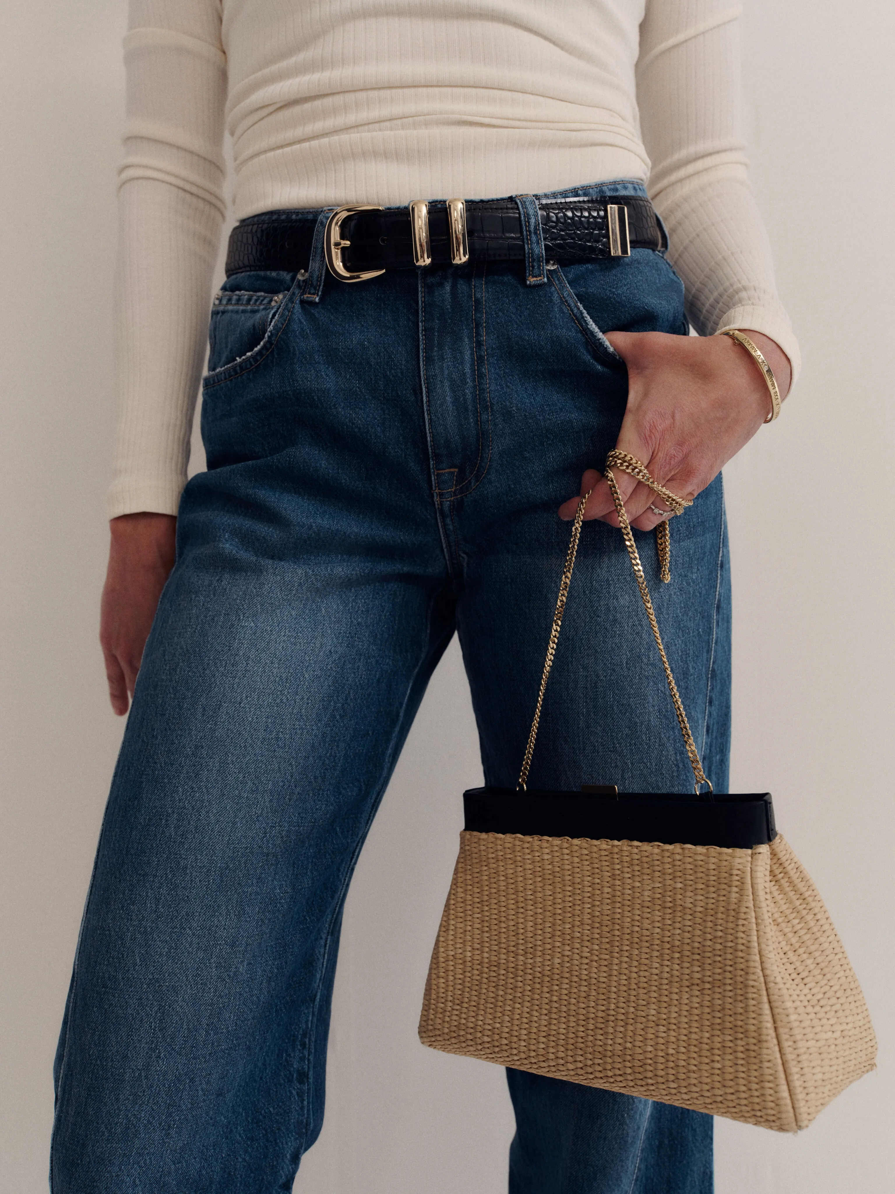 Natural Raffia and Black Cannes Clutch sold by Tuckernuck product image thumbnail 2