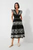 Black Beck Embroidery Flutter Sleeve V-Neck Dress sold by Tuckernuck