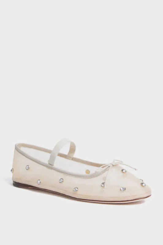 Cream Mesh with Clear Rhinestones Leonie Flats sold by Tuckernuck
