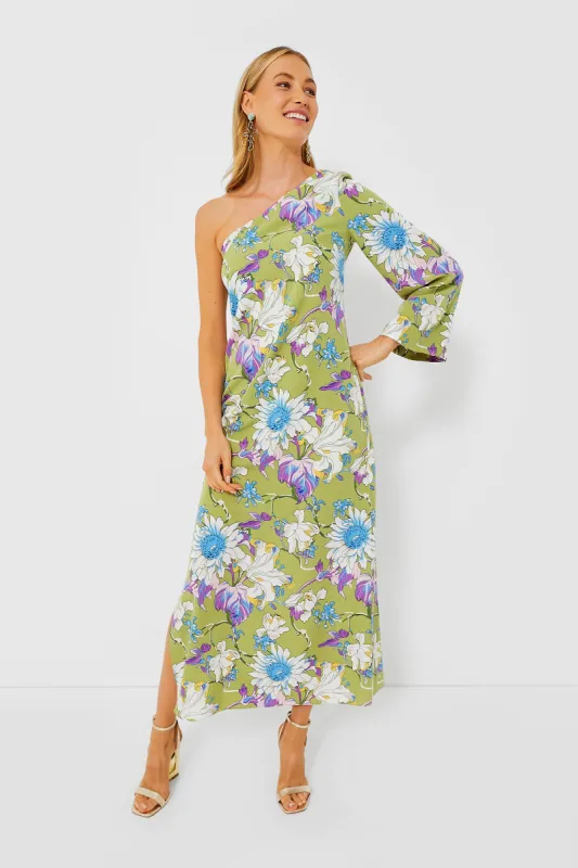 Green Floral One Shoulder Odelia Maxi Dress sold by Tuckernuck