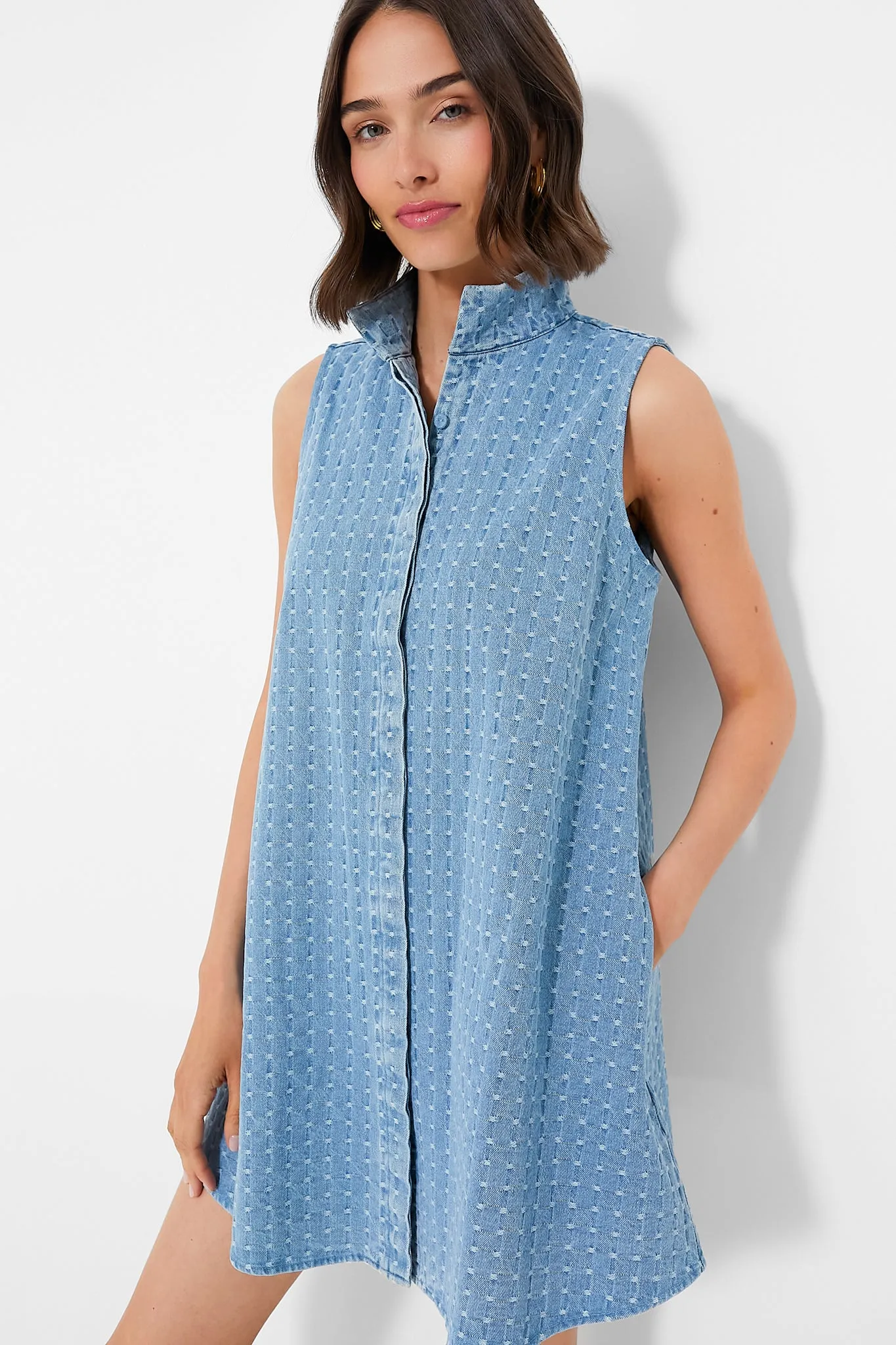 Light Wash Denim Dot Sleeveless Charlie Dress sold by Tuckernuck
