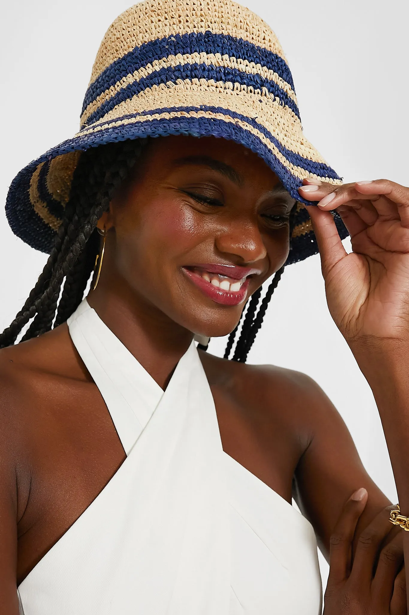 Natural and Navy Raffia Bucket Hat sold by Tuckernuck product image thumbnail 3