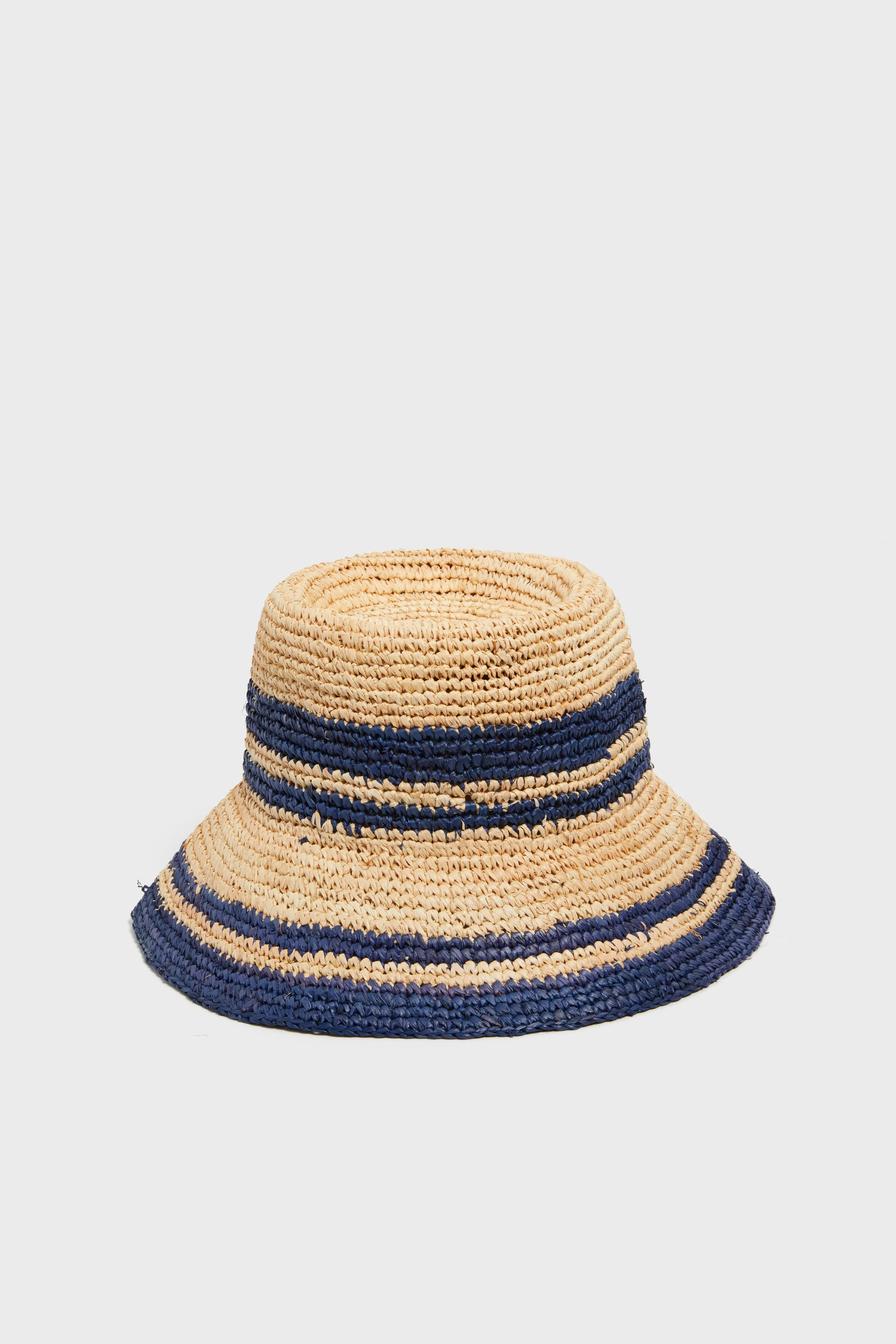 Natural and Navy Raffia Bucket Hat sold by Tuckernuck