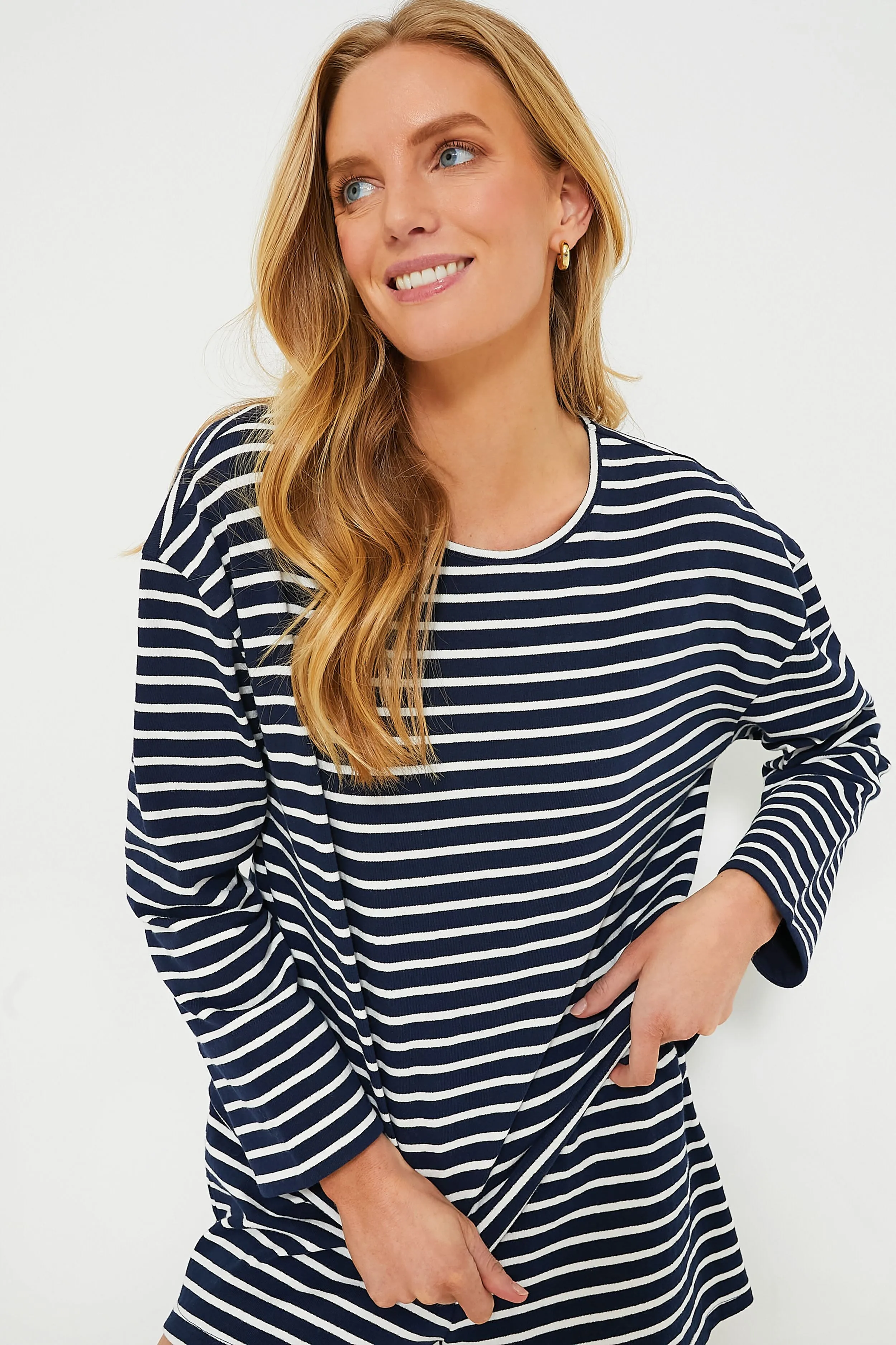 Navy Stripe Structured Knit Odelle Top sold by Tuckernuck