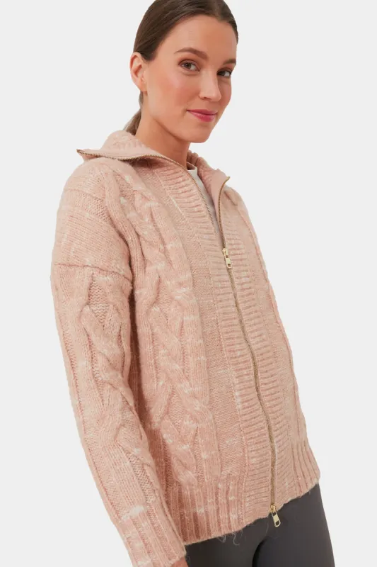 Blush Tan and Egret Aida Jumbo Cable Knit Jacket sold by Tuckernuck