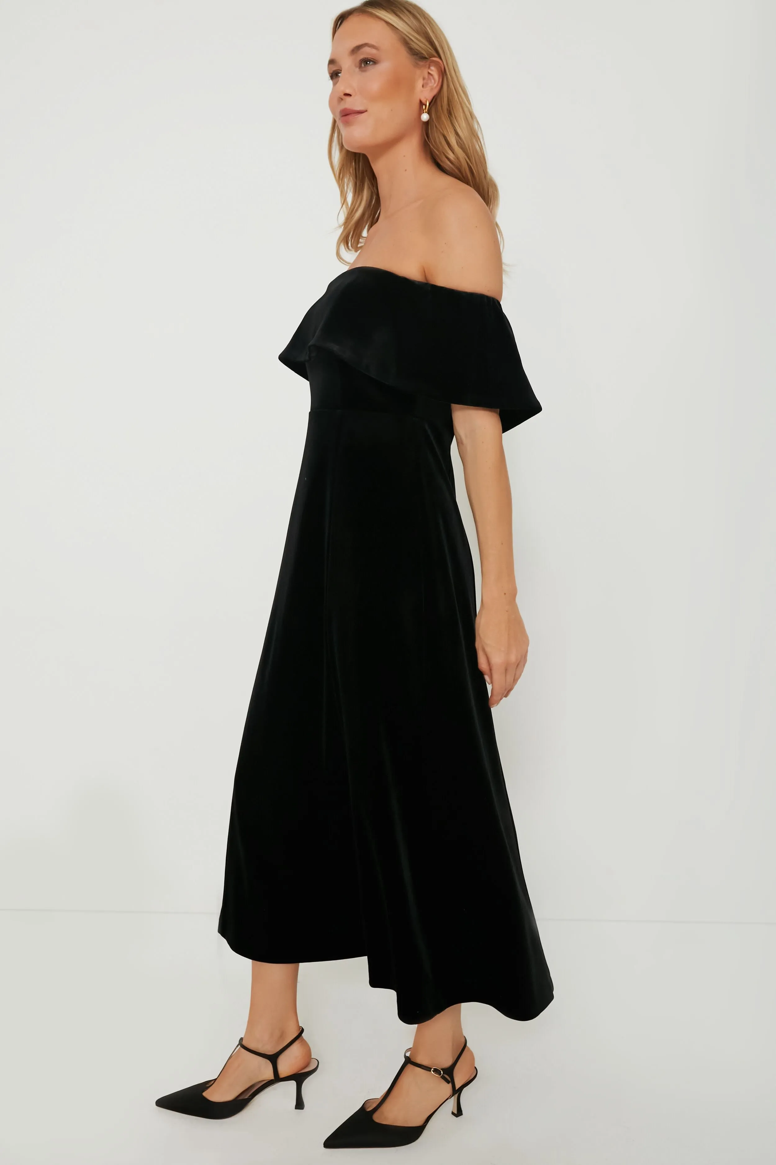 Black Velvet Off The Shoulder Elise Dress sold by Tuckernuck product image thumbnail 3