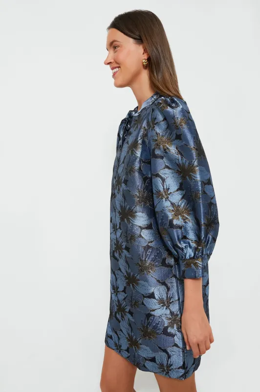 blue blossom jacquard samantha dress Blue Jacquard Samantha Mini Dress
