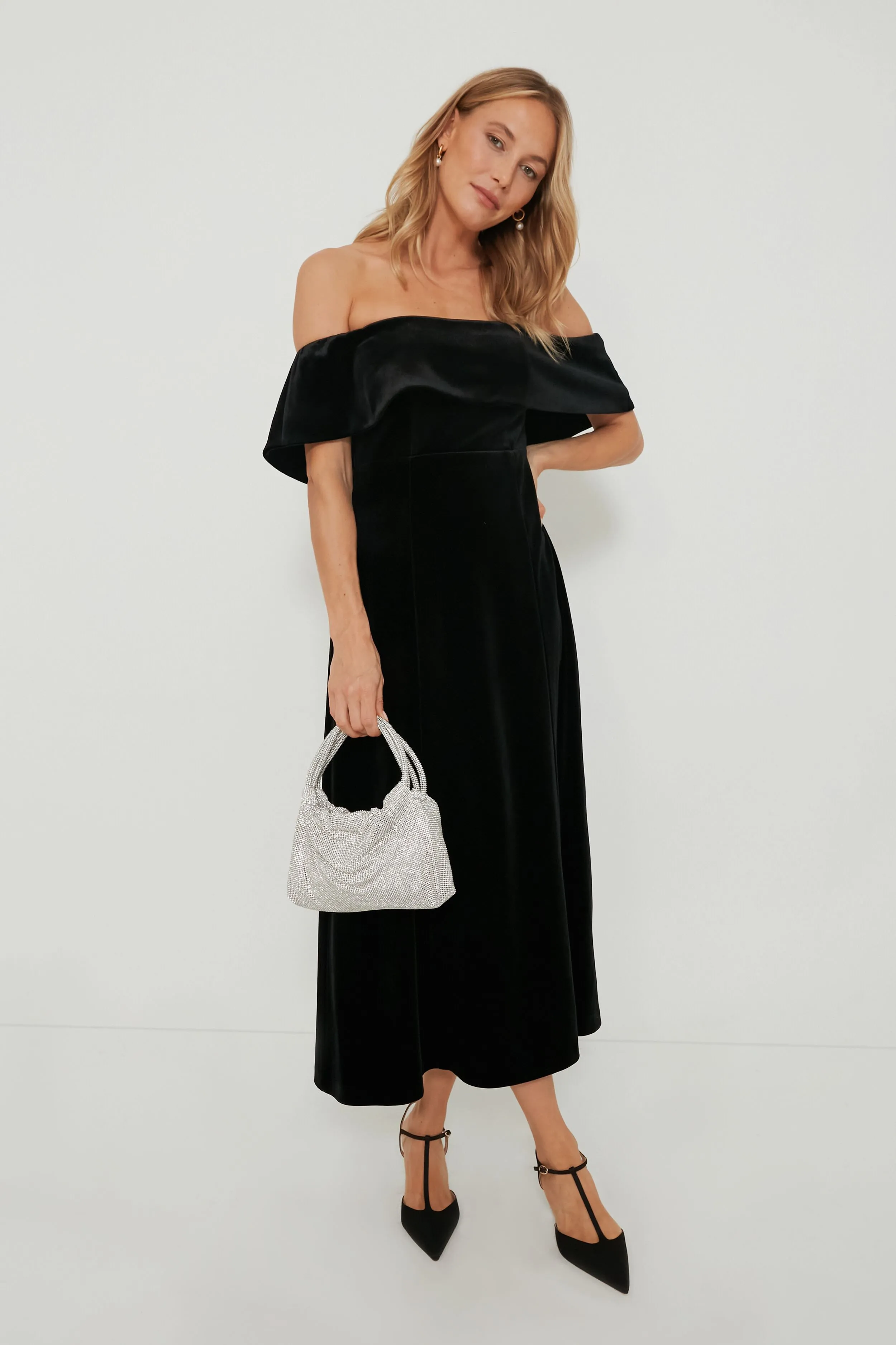 Black Velvet Off The Shoulder Elise Dress sold by Tuckernuck product image thumbnail 2