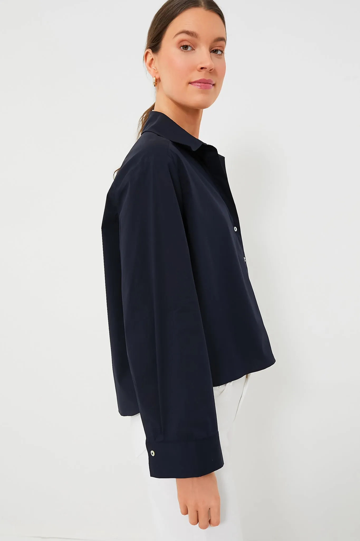Navy Mara Cropped Button Down sold by Tuckernuck product image thumbnail 3
