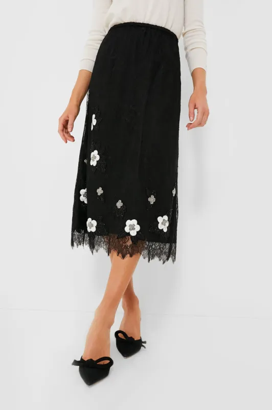 Black Bethany Lace Midi Skirt made by Sea New York