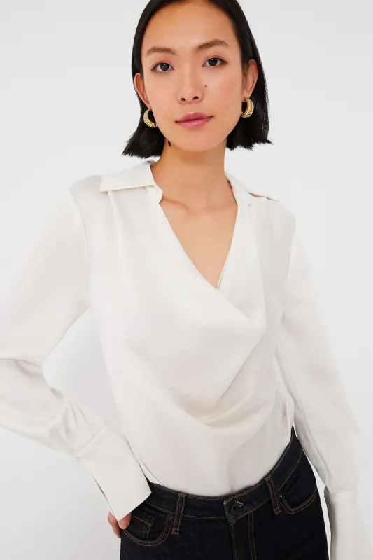 Ivory Symone Long Sleeve Cowl Neck Top sold by Tuckernuck