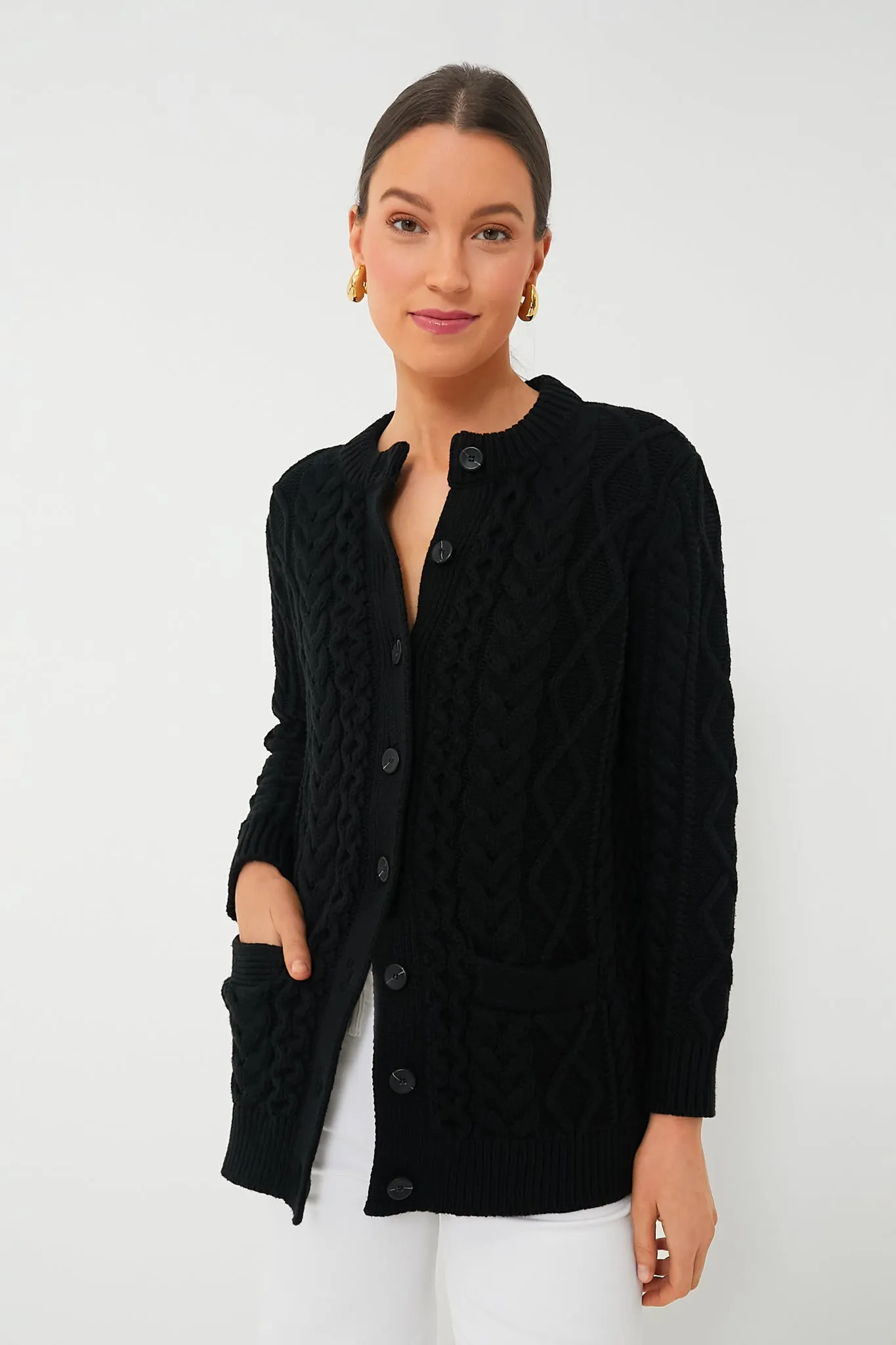 Black Cotton Abigail Cardigan sold by Tuckernuck