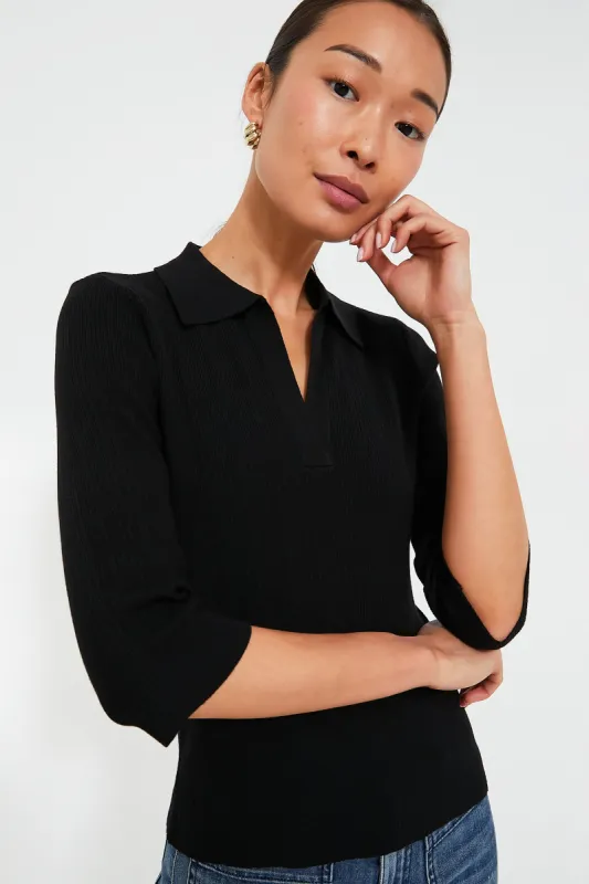 Black Ribbed Knit Viola Polo sold by Tuckernuck