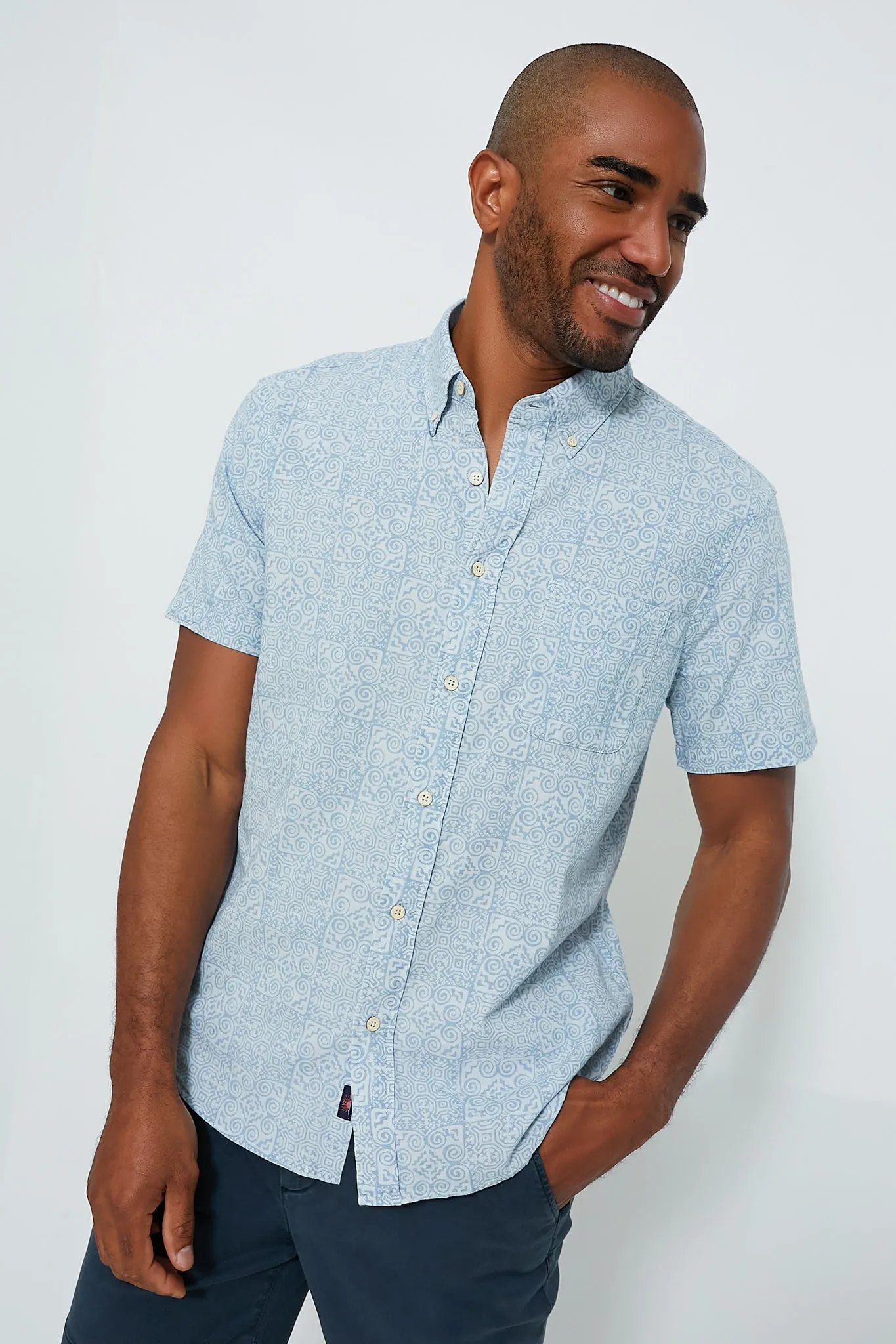 South Pacific Geo Stretch Playa Shirt sold by Tuckernuck