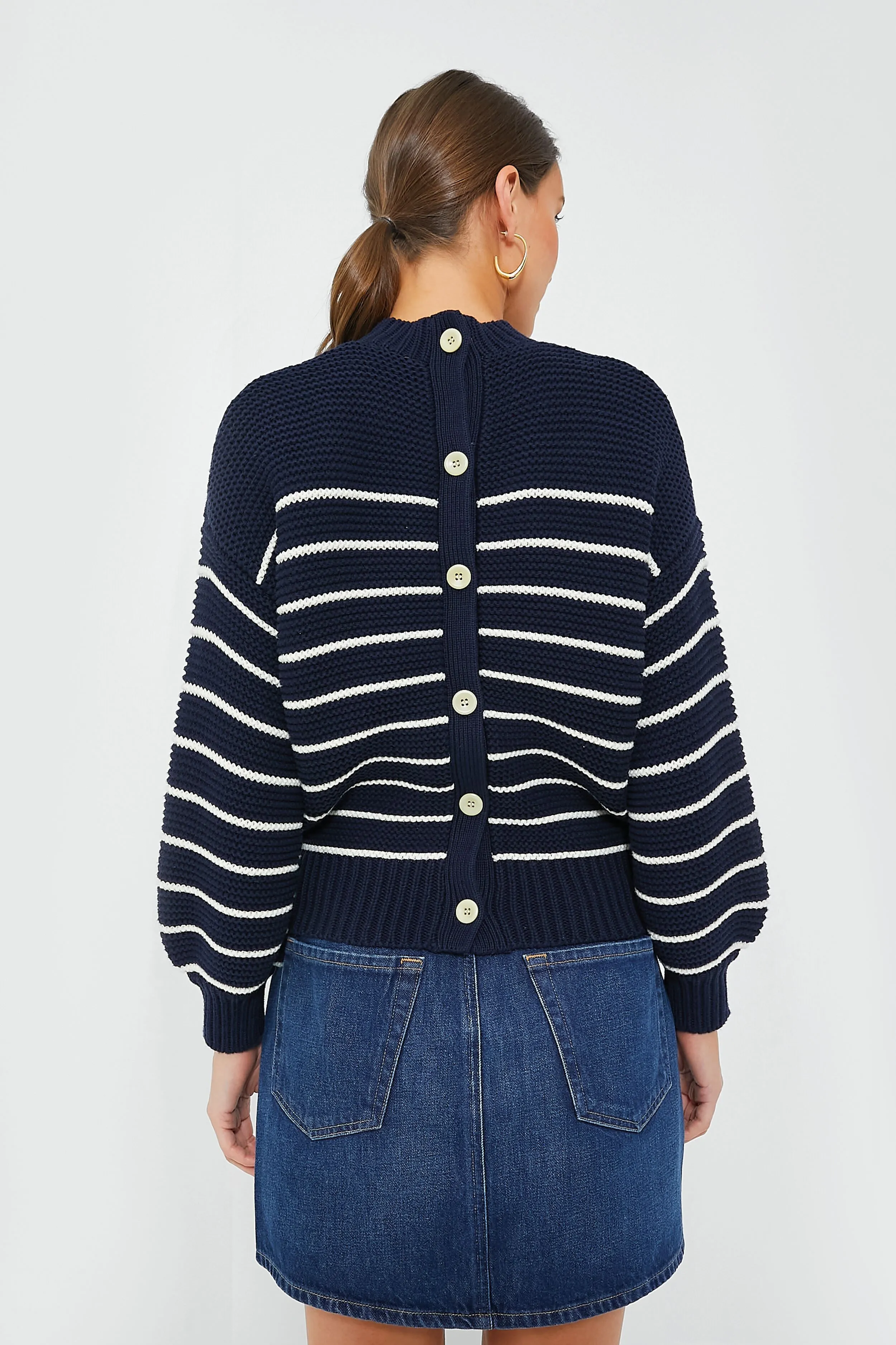 Dark Navy and Ivory Stripe Button Back Crewneck Sweater sold by Tuckernuck product image thumbnail 4