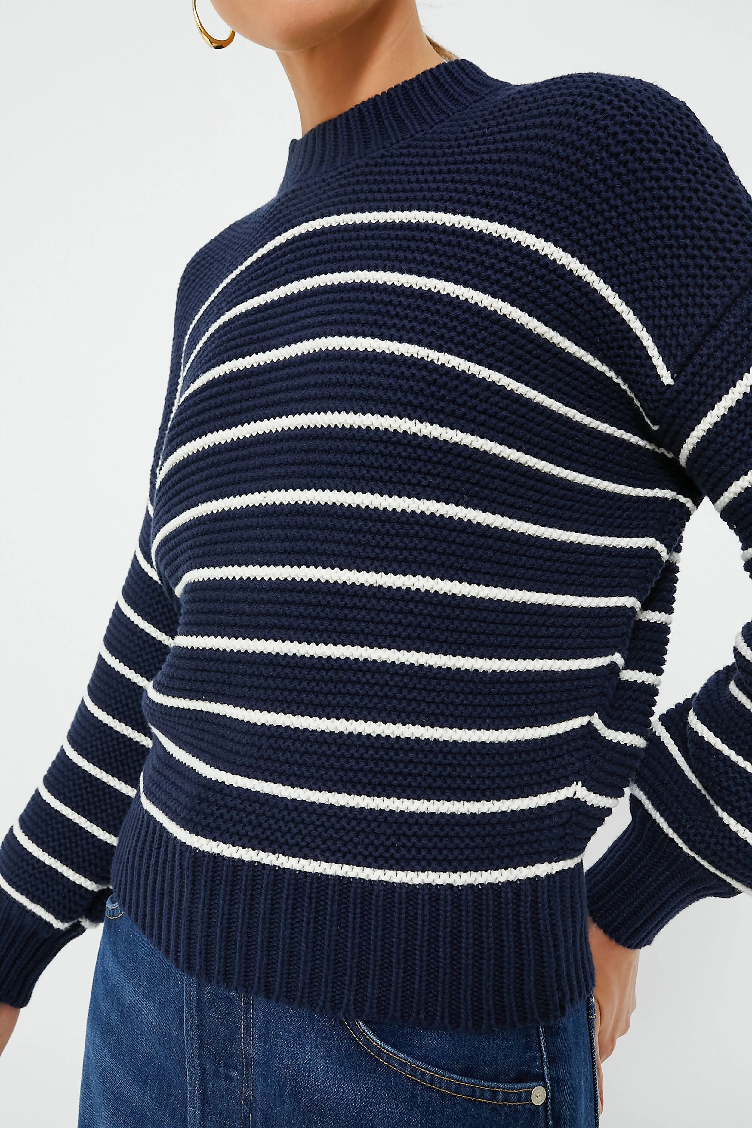 Dark Navy and Ivory Stripe Button Back Crewneck Sweater sold by Tuckernuck product image thumbnail 5