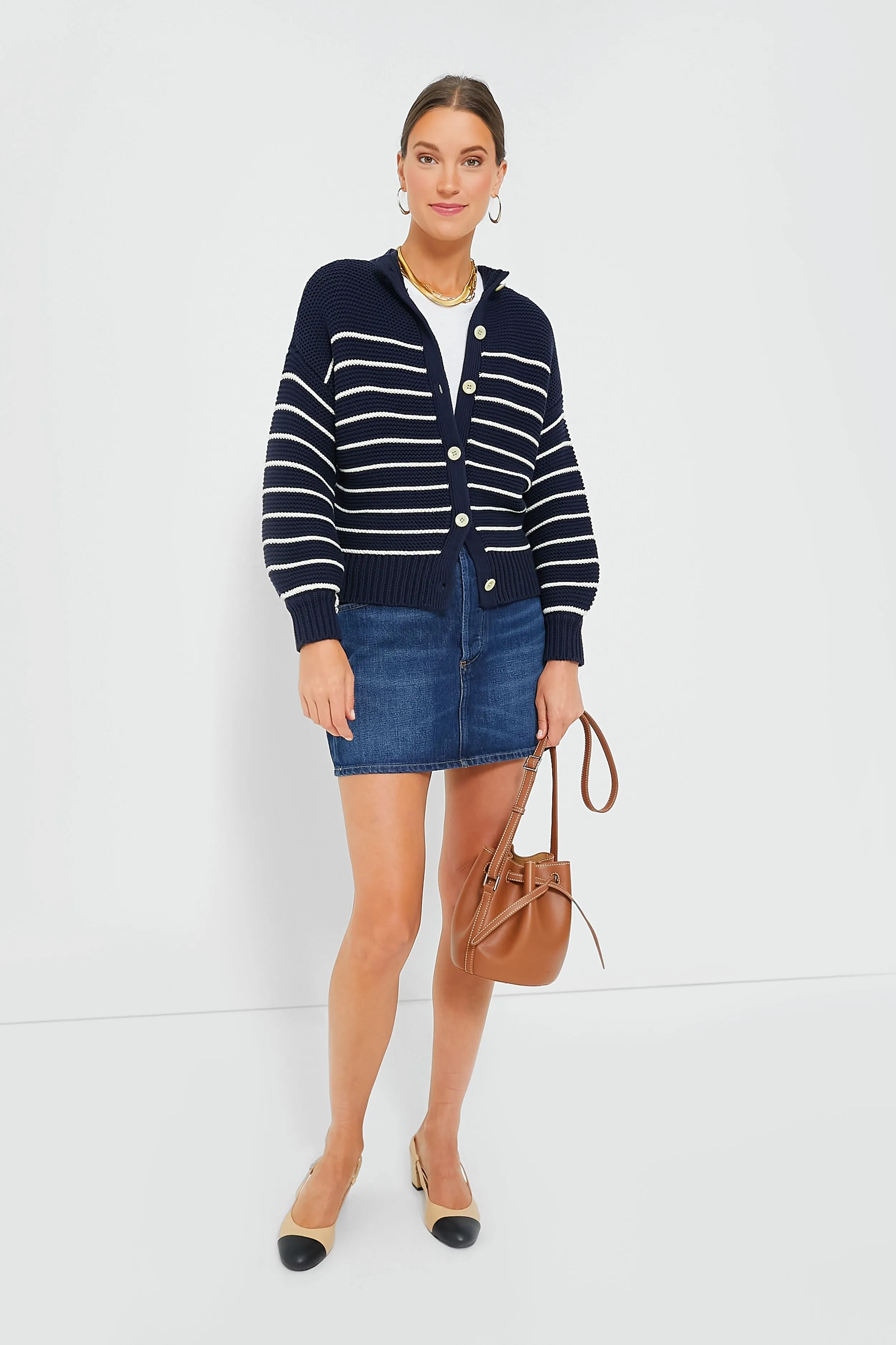 Dark Navy and Ivory Stripe Button Back Crewneck Sweater sold by Tuckernuck product image thumbnail 2
