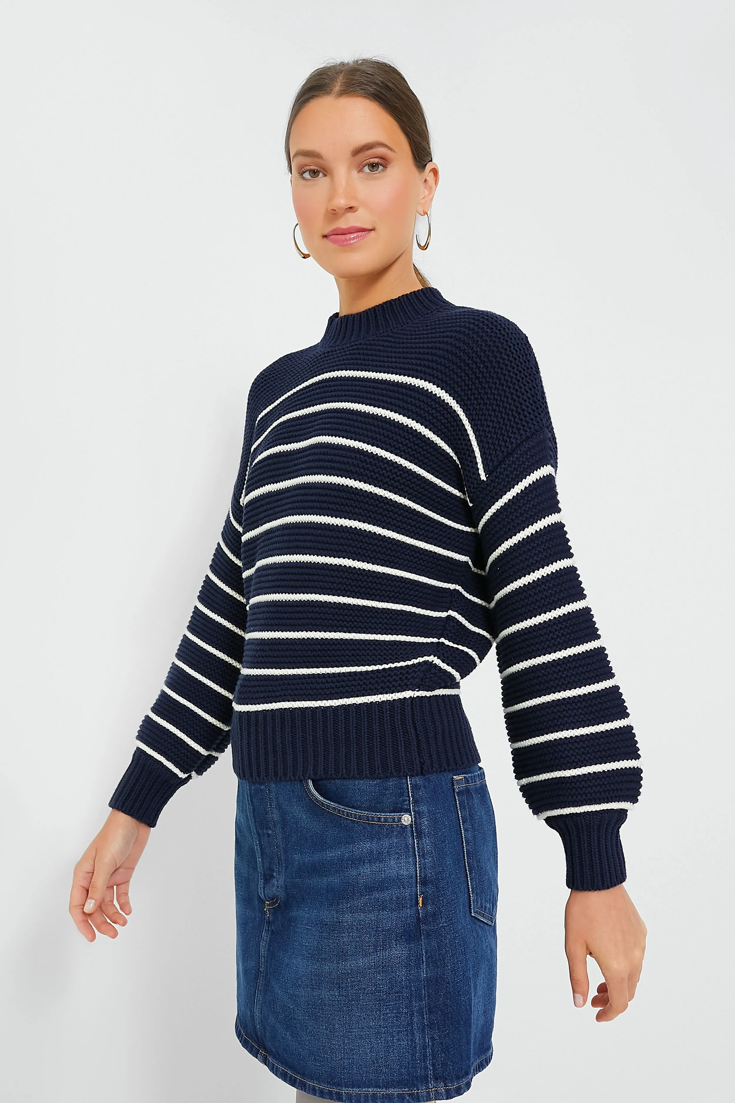 Dark Navy and Ivory Stripe Button Back Crewneck Sweater sold by Tuckernuck product image thumbnail 3