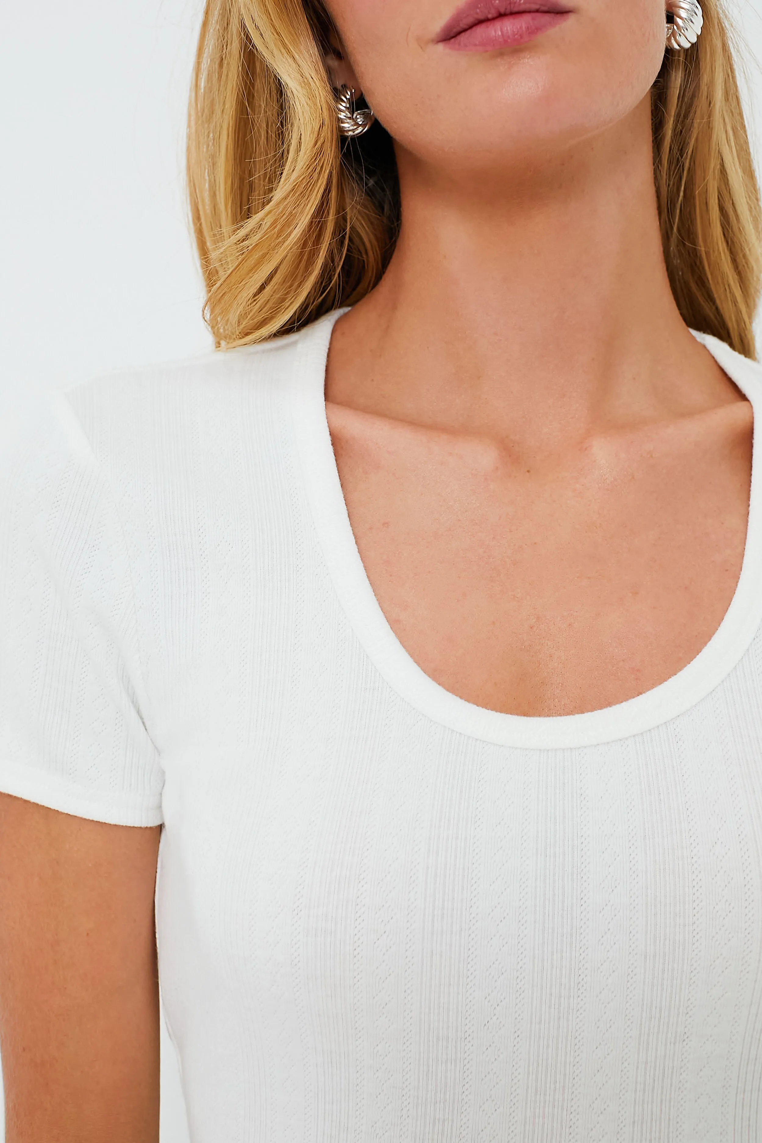 White Pointelle Bridgette Scoop Neck Tee sold by Tuckernuck product image thumbnail 5