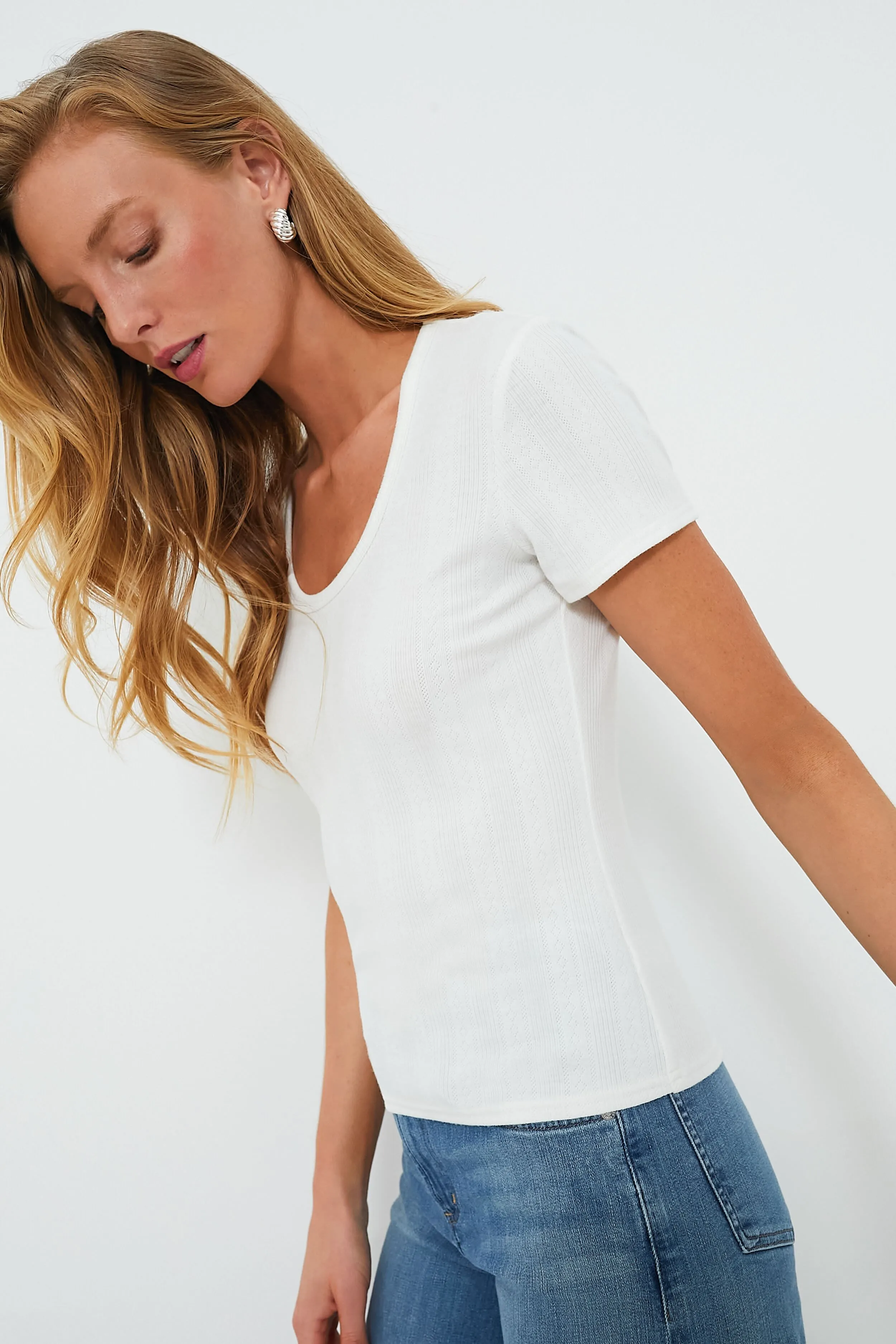 White Pointelle Bridgette Scoop Neck Tee sold by Tuckernuck product image thumbnail 3