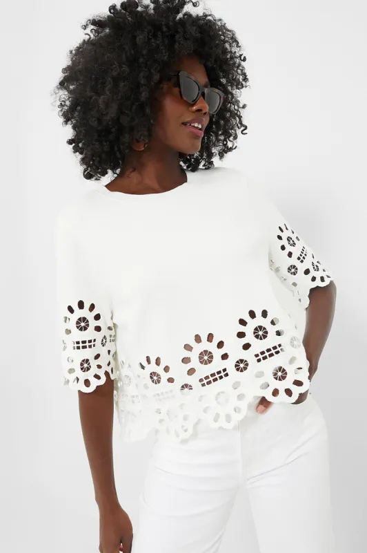 White Elysse Embroidery Short Sleeve Top sold by Tuckernuck