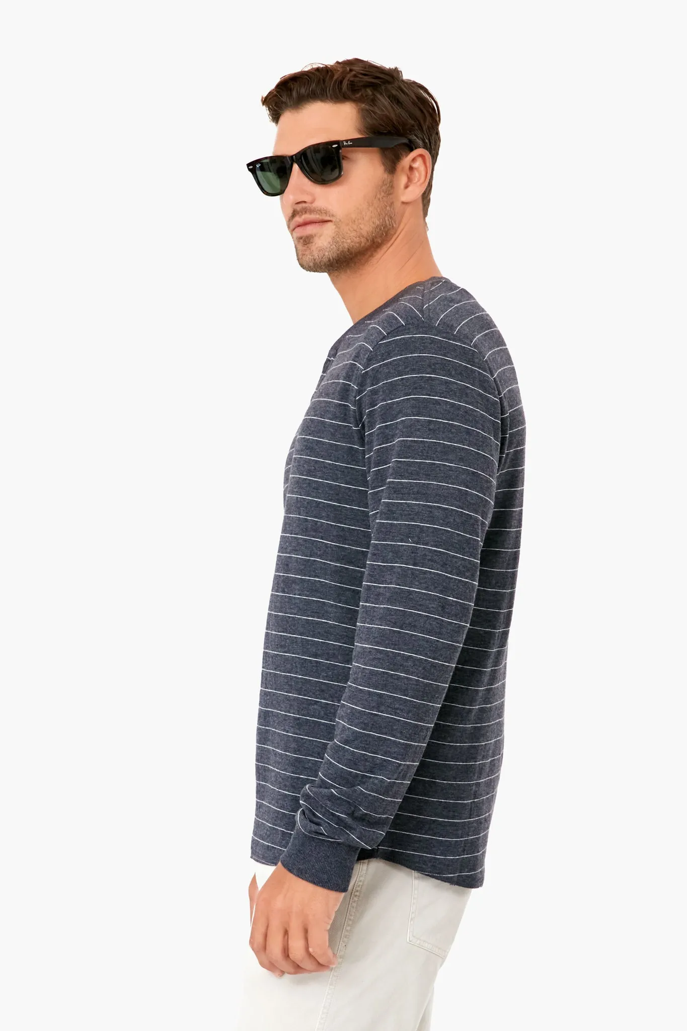 Faded Black White Stripe Double Knit Henley sold by Tuckernuck product image thumbnail 3