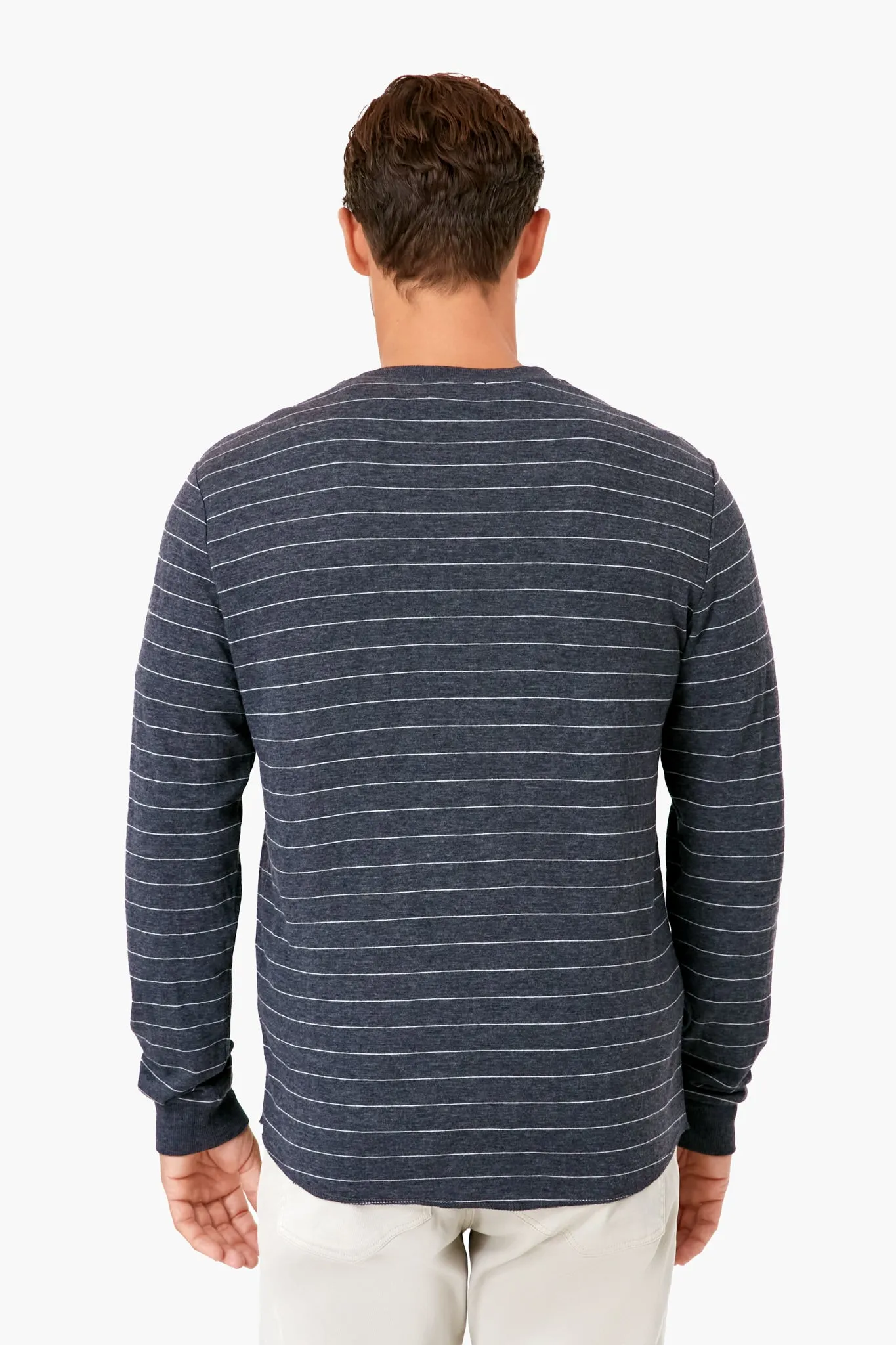 Faded Black White Stripe Double Knit Henley sold by Tuckernuck product image thumbnail 4