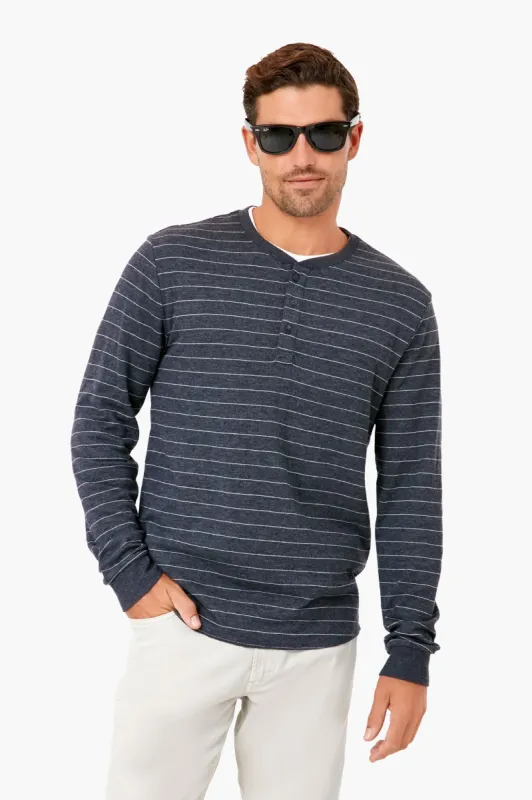Faded Black White Stripe Double Knit Henley sold by Tuckernuck