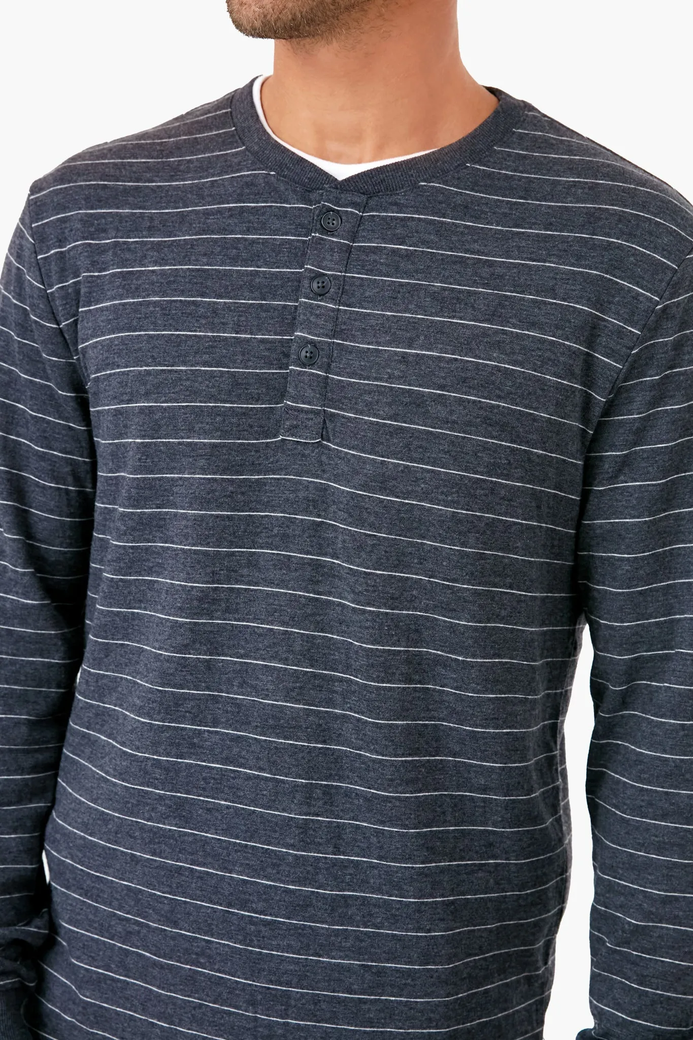 Faded Black White Stripe Double Knit Henley sold by Tuckernuck product image thumbnail 5