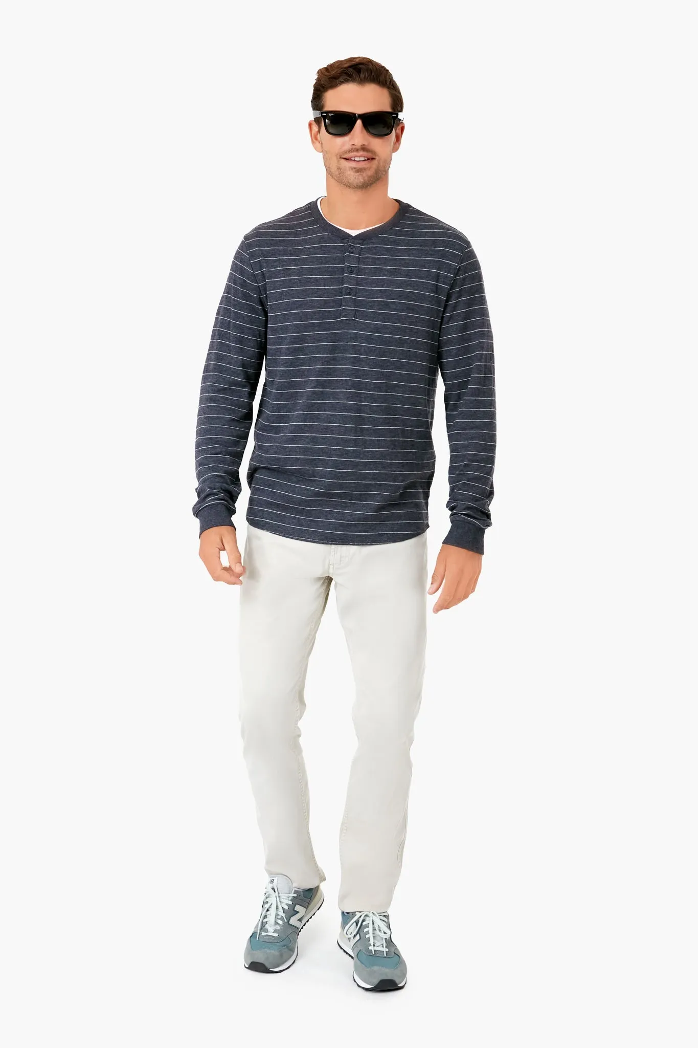 Faded Black White Stripe Double Knit Henley sold by Tuckernuck product image thumbnail 2