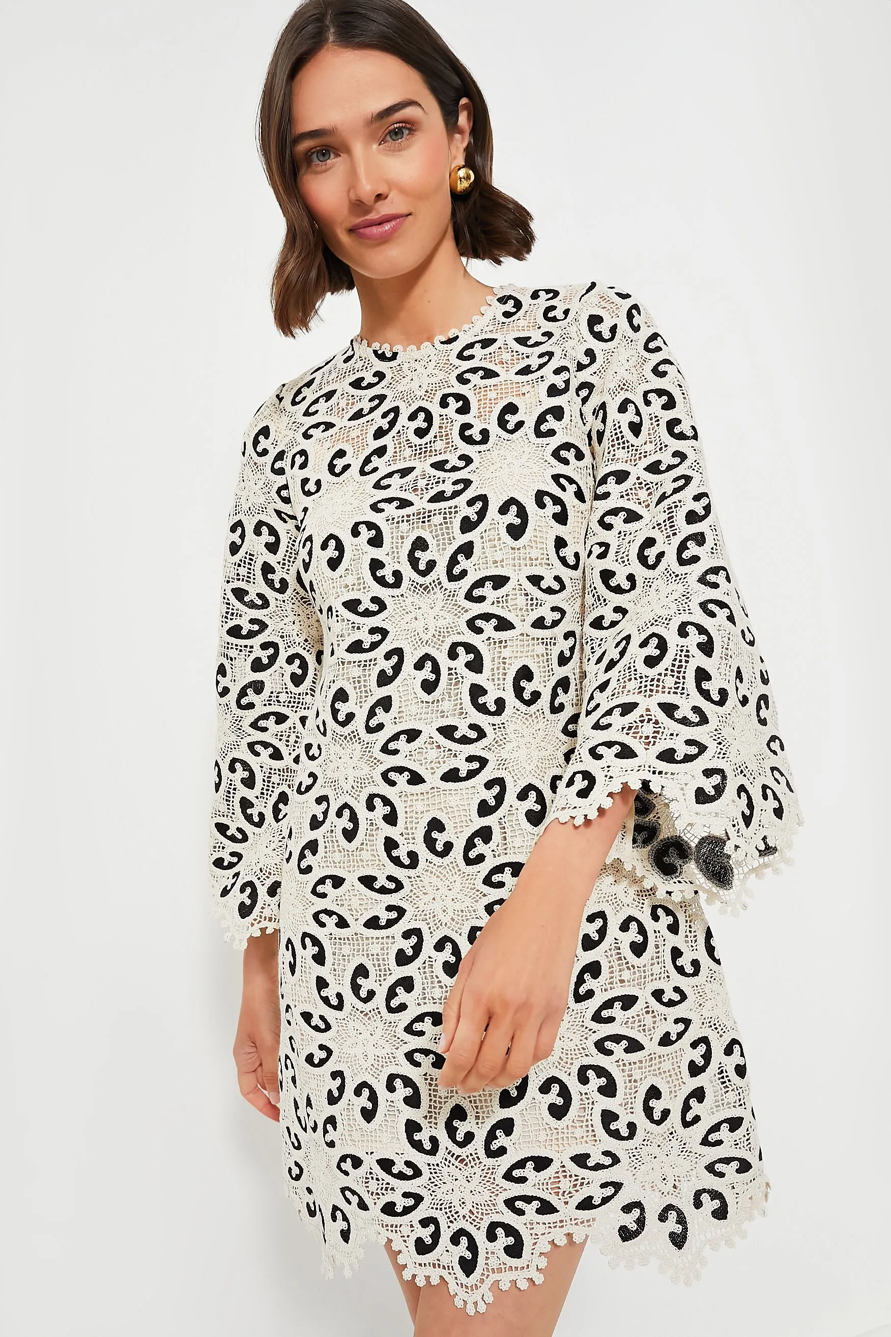 Cream and Black Ottie Lace Mini Dress sold by Tuckernuck