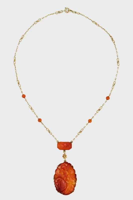 Art Deco Carved Carnelian 14k Yellow Gold Necklace sold by Tuckernuck