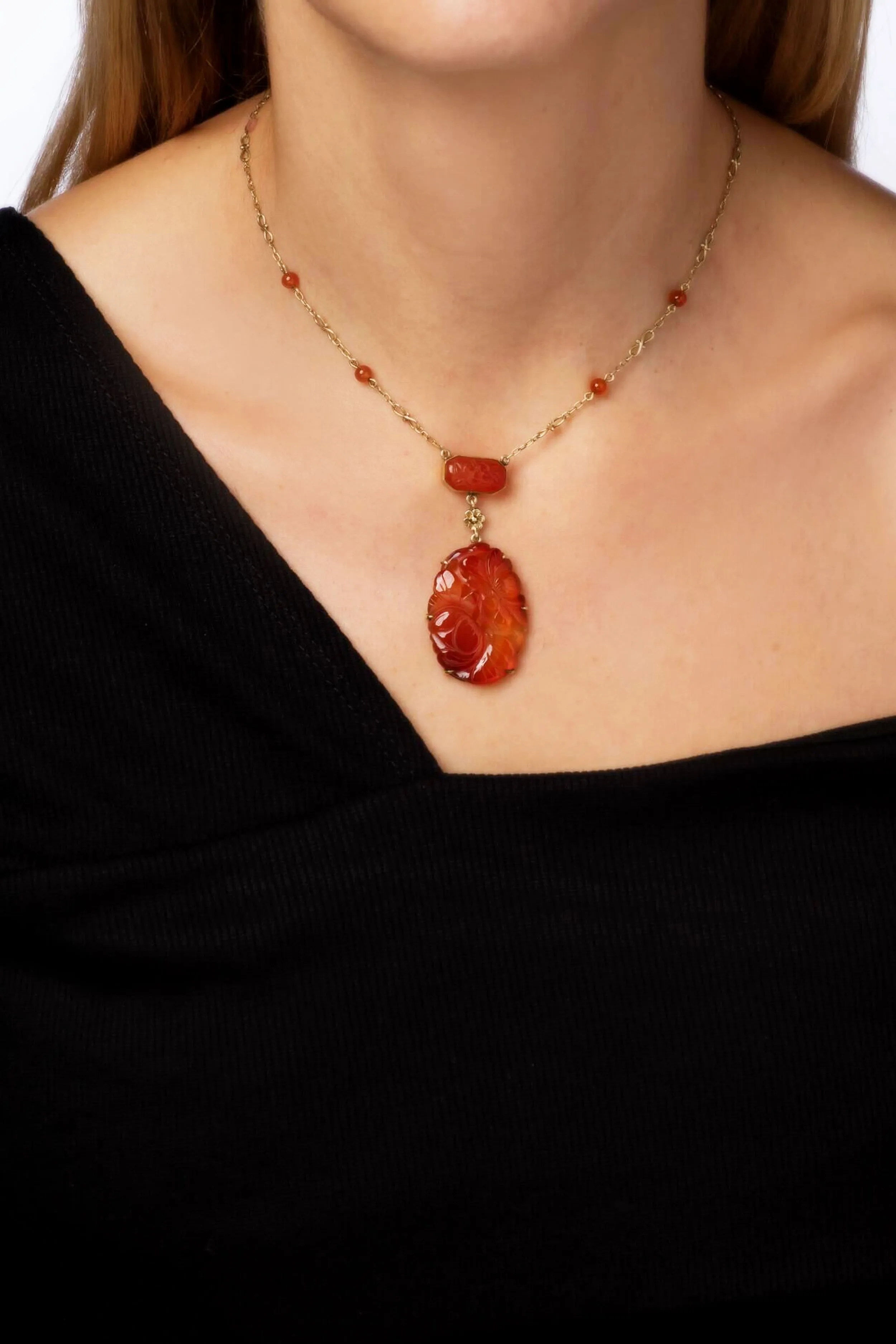 Art Deco Carved Carnelian 14k Yellow Gold Necklace sold by Tuckernuck product image thumbnail 3