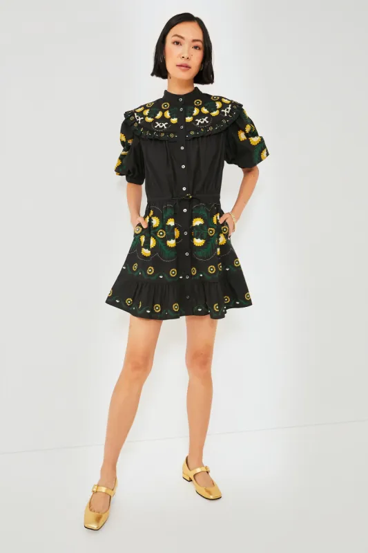 Black Perle Print Puff Sleeve Dress made by Sea New York