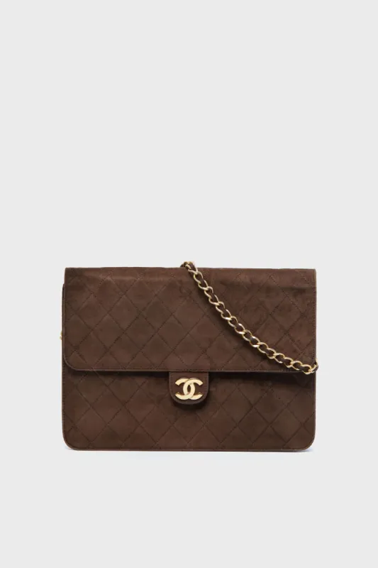 CHANEL Brown Suede Matelasse Single Flap Bag sold by Tuckernuck