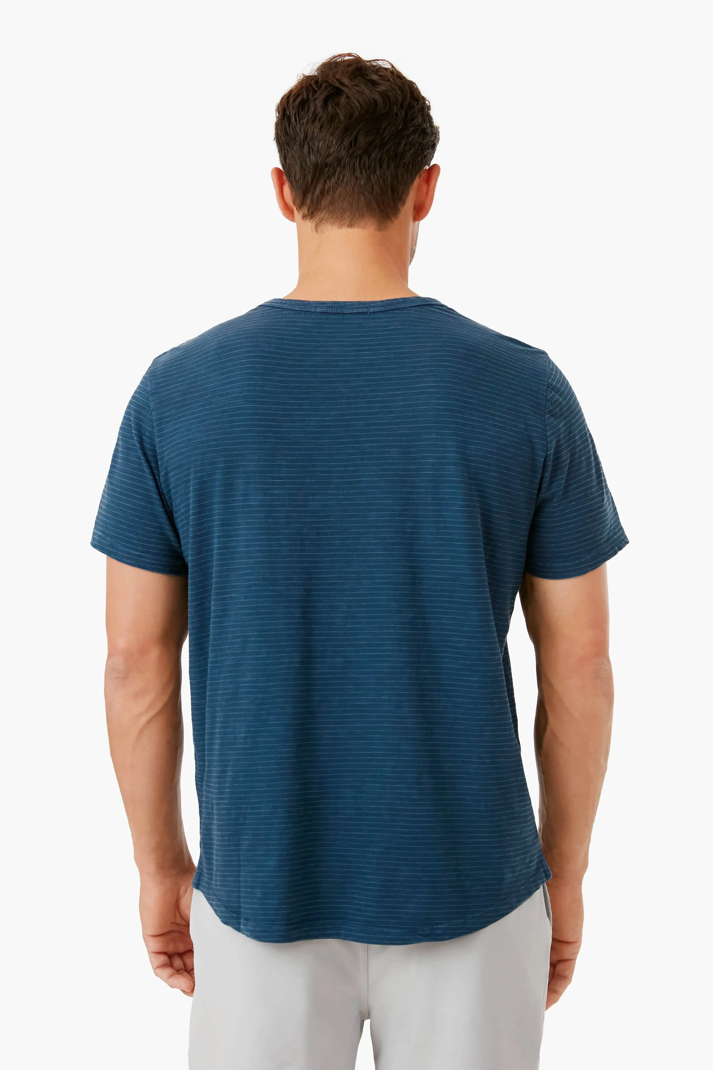 Moon Indigo Heather Gray Stripe Saddle Hem Pocket Tee sold by Tuckernuck product image thumbnail 4