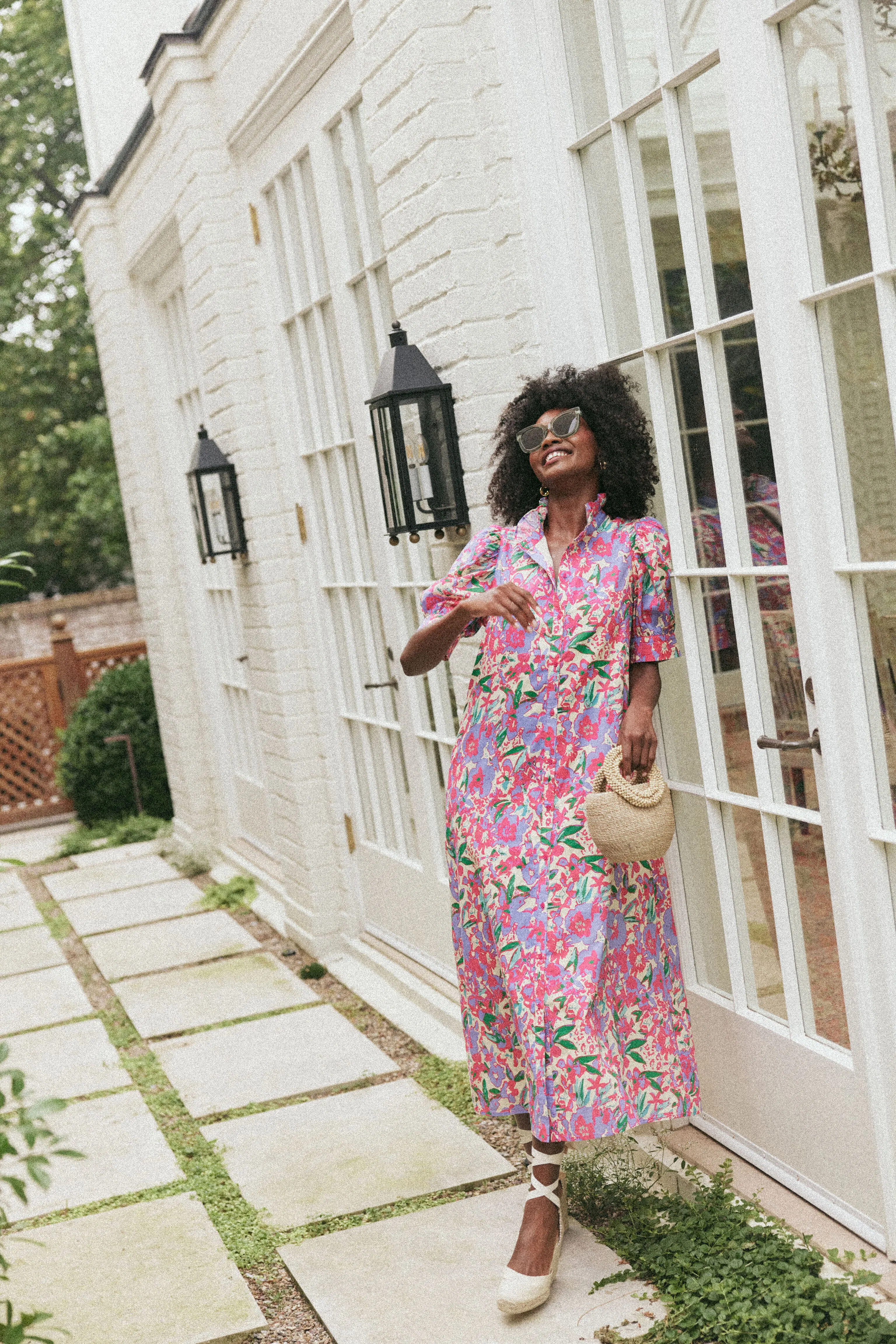 Magenta Multi Floral Ruffle Collar Louisa Midi Dress | Parallel