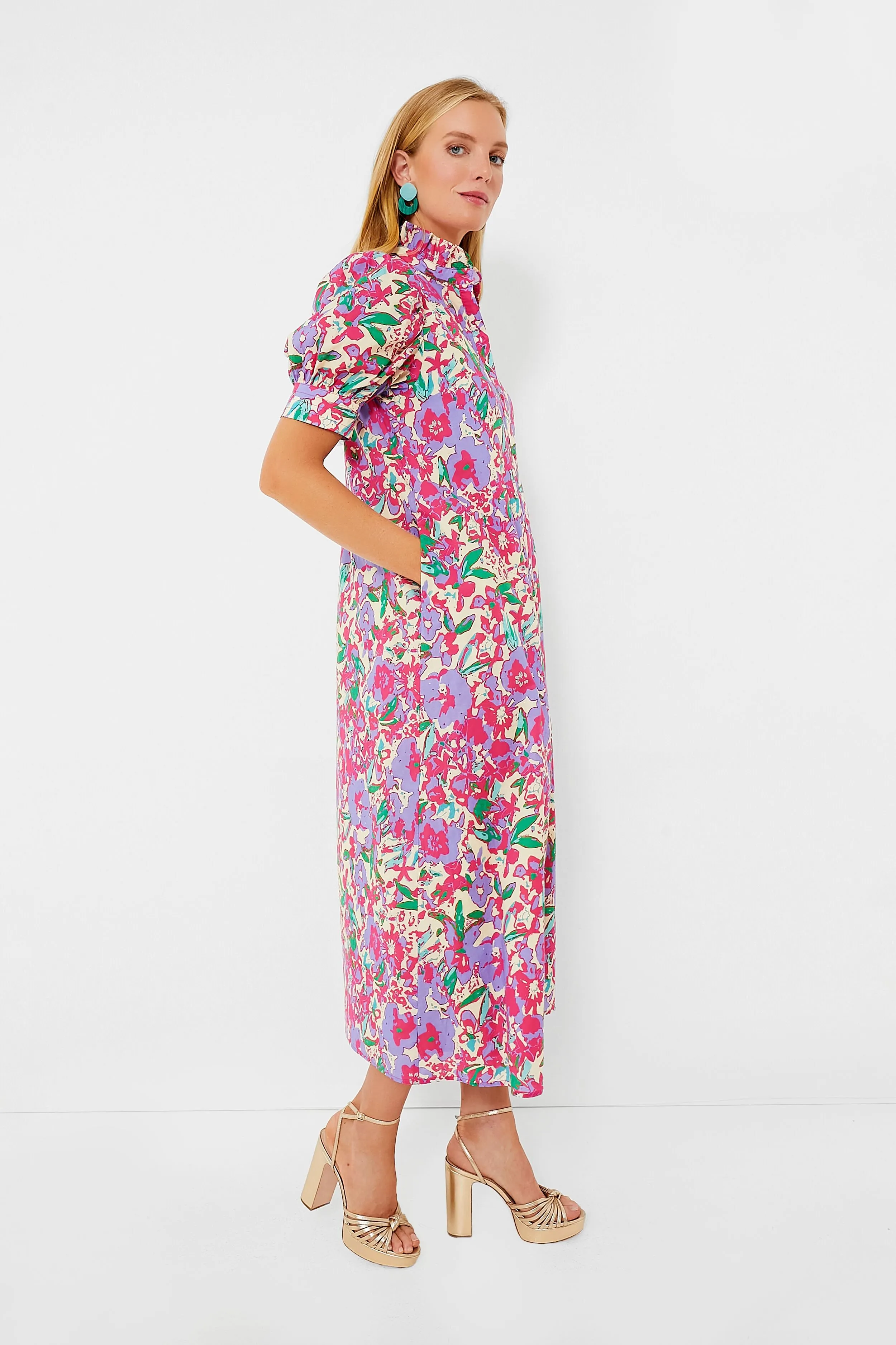 Magenta Multi Floral Ruffle Collar Louisa Midi Dress sold by Tuckernuck product image thumbnail 5