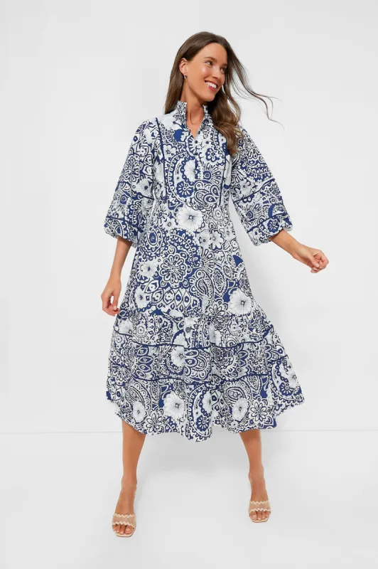 Navy and White Floral Hillsborough Midi Dress made by Tuckernuck